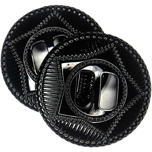 A pair of black conchos.