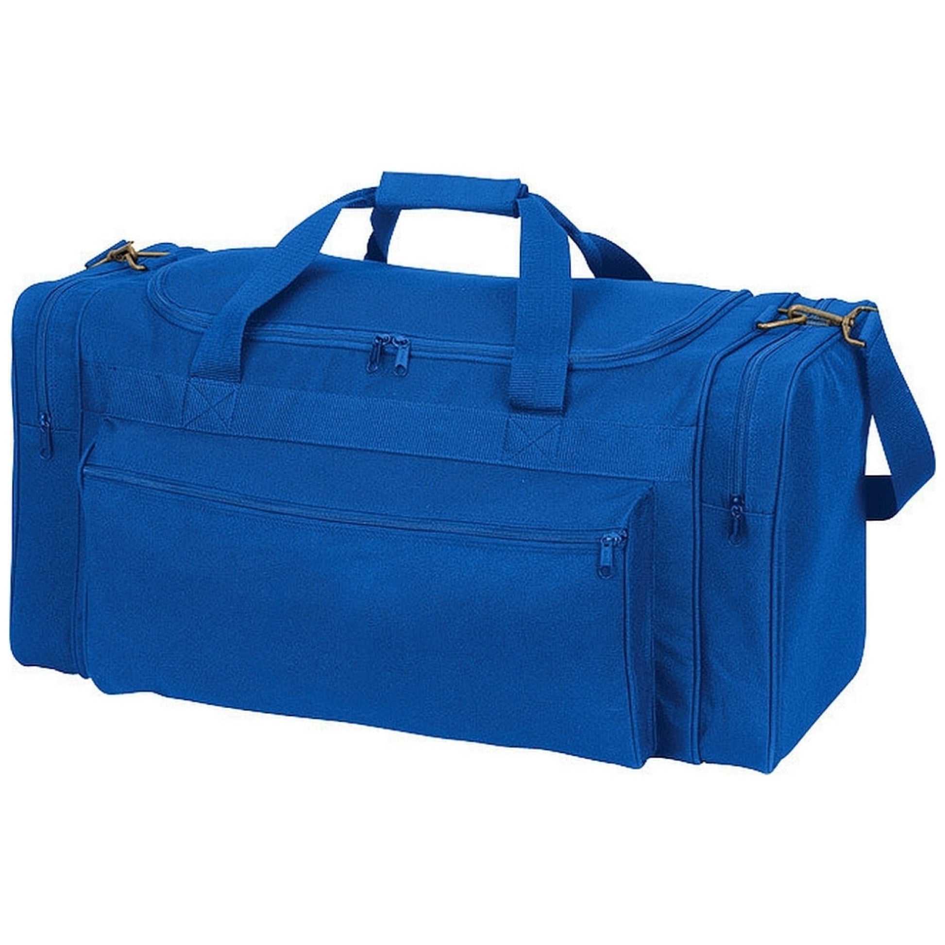 A royal blue duffel bag.